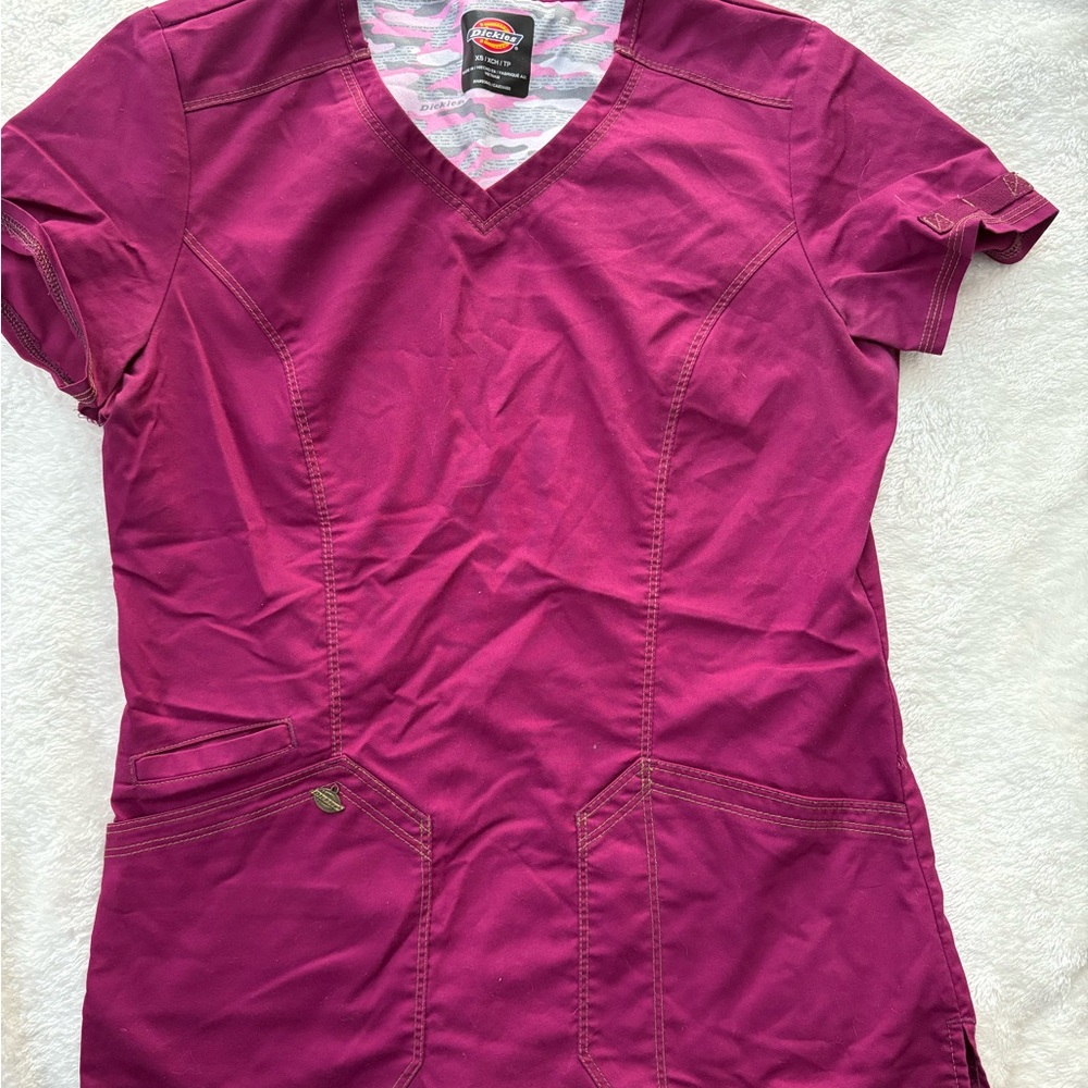 Dickies Women's Purple and Pink Scrub Top